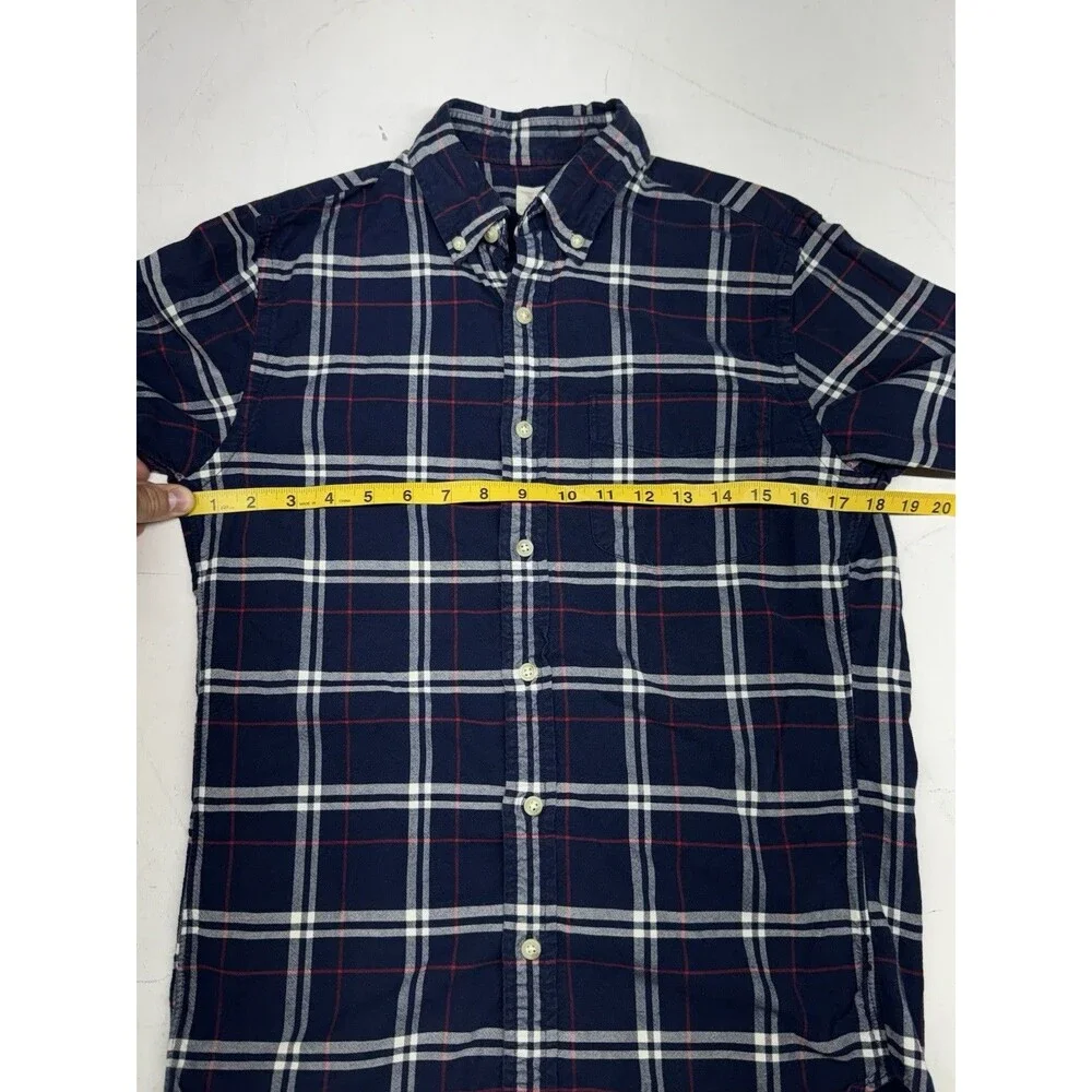 J Crew Vintage Oxford Dress Shirt Plaid Long Sleeve Button Up Blue Mens XS